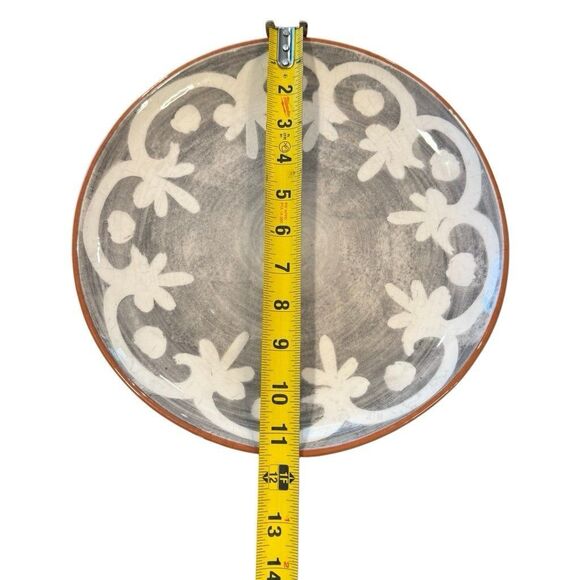 Crate & Barrel NICO  11.5” Terracotta Geometric Pattern Clay Glazed Dinner Plate - Picture 6 of 7